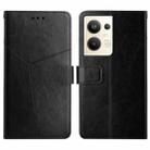 For OPPO Reno9 Pro+ HT01 Y-shaped Pattern Flip Leather Phone Case(Black) - 1