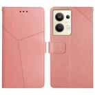 For OPPO Reno9 Pro+ HT01 Y-shaped Pattern Flip Leather Phone Case(Pink) - 1