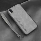 For Huawei Enjoy 9 Lamba Skin Feel Leather Back Phone Case with Strap(Space Grey) - 1