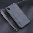 For Huawei Enjoy 9 Lamba Skin Feel Leather Back Phone Case with Strap(Blue) - 1