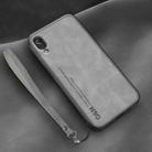 For Huawei Enjoy 9e Lamba Skin Feel Leather Back Phone Case with Strap(Space Grey) - 1