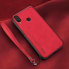 For Huawei Enjoy 9 Plus Lamba Skin Feel Leather Back Phone Case with Strap(Red) - 1