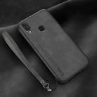 For Huawei Enjoy 9s Lamba Skin Feel Leather Back Phone Case with Strap(Dark Grey) - 1