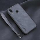 For Huawei Enjoy 9s Lamba Skin Feel Leather Back Phone Case with Strap(Blue) - 1