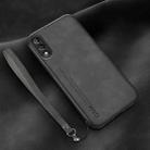 For Huawei Enjoy 10 Lamba Skin Feel Leather Back Phone Case with Strap(Dark Grey) - 1