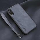 For Huawei Enjoy 10 Lamba Skin Feel Leather Back Phone Case with Strap(Blue) - 1