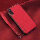 For Huawei Enjoy 10 Lamba Skin Feel Leather Back Phone Case with Strap(Red) - 1