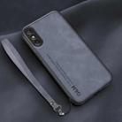 For Huawei Enjoy 10e Lamba Skin Feel Leather Back Phone Case with Strap(Blue) - 1