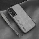 For Huawei Enjoy 20 SE Lamba Skin Feel Leather Back Phone Case with Strap(Space Grey) - 1