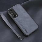 For Huawei Enjoy 20 SE Lamba Skin Feel Leather Back Phone Case with Strap(Blue) - 1