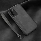 For Huawei Enjoy 30e Lamba Skin Feel Leather Back Phone Case with Strap(Dark Grey) - 1