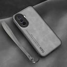 For Huawei Enjoy 50 4G Lamba Skin Feel Leather Back Phone Case with Strap(Space Grey) - 1