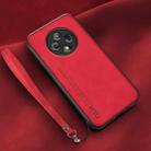 For Huawei Enjoy 50 Plus Lamba Skin Feel Leather Back Phone Case with Strap(Red) - 1