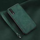 For Huawei P20 Lamba Skin Feel Leather Back Phone Case with Strap(Deep Green) - 1