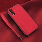 For Huawei P20 Lamba Skin Feel Leather Back Phone Case with Strap(Red) - 1