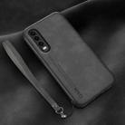 For Huawei P30 Lamba Skin Feel Leather Back Phone Case with Strap(Dark Grey) - 1