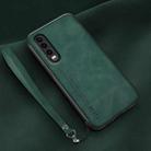 For Huawei P30 Lamba Skin Feel Leather Back Phone Case with Strap(Deep Green) - 1