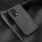 For Huawei P40 Lamba Skin Feel Leather Back Phone Case with Strap(Dark Grey) - 1