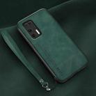 For Huawei P40 Lamba Skin Feel Leather Back Phone Case with Strap(Deep Green) - 1