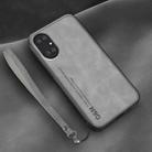 For Huawei P50 Lamba Skin Feel Leather Back Phone Case with Strap(Space Grey) - 1