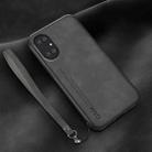 For Huawei P50 Lamba Skin Feel Leather Back Phone Case with Strap(Dark Grey) - 1