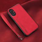 For Huawei P50 Lamba Skin Feel Leather Back Phone Case with Strap(Red) - 1