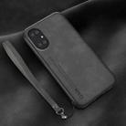 For Huawei P50 Pro Lamba Skin Feel Leather Back Phone Case with Strap(Dark Grey) - 1