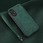 For Huawei P50 Pro Lamba Skin Feel Leather Back Phone Case with Strap(Deep Green) - 1