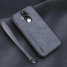 For Huawei Mate 9 Lamba Skin Feel Leather Back Phone Case with Strap(Blue) - 1