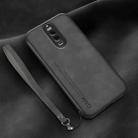 For Huawei Mate 9 Pro Lamba Skin Feel Leather Back Phone Case with Strap(Dark Grey) - 1