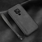 For Huawei Mate 20 Lamba Skin Feel Leather Back Phone Case with Strap(Dark Grey) - 1