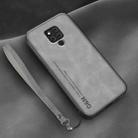 For Huawei Mate 20 X Lamba Skin Feel Leather Back Phone Case with Strap(Space Grey) - 1