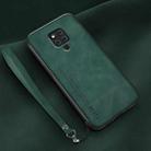 For Huawei Mate 20 X Lamba Skin Feel Leather Back Phone Case with Strap(Deep Green) - 1