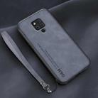 For Huawei Mate 20 X Lamba Skin Feel Leather Back Phone Case with Strap(Blue) - 1