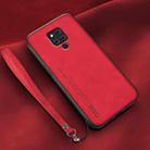 For Huawei Mate 20 X Lamba Skin Feel Leather Back Phone Case with Strap(Red) - 1