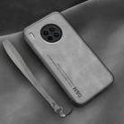 For Huawei Mate 30 Lamba Skin Feel Leather Back Phone Case with Strap(Space Grey) - 1