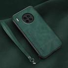 For Huawei Mate 30 Lamba Skin Feel Leather Back Phone Case with Strap(Deep Green) - 1