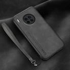 For Huawei Mate 30 Pro Lamba Skin Feel Leather Back Phone Case with Strap(Dark Grey) - 1