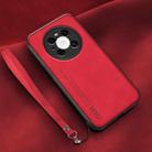 For Huawei Mate 40 Pro Lamba Skin Feel Leather Back Phone Case with Strap(Red) - 1