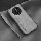 For Huawei Mate 50 Lamba Skin Feel Leather Back Phone Case with Strap(Space Grey) - 1