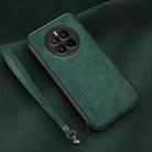 For Huawei Mate 50 Lamba Skin Feel Leather Back Phone Case with Strap(Deep Green) - 1