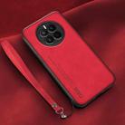 For Huawei Mate 50 Lamba Skin Feel Leather Back Phone Case with Strap(Red) - 1