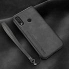 For Huawei nova 3e Lamba Skin Feel Leather Back Phone Case with Strap(Dark Grey) - 1