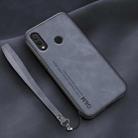 For Huawei nova 3e Lamba Skin Feel Leather Back Phone Case with Strap(Blue) - 1