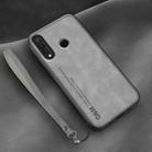 For Huawei nova 4e Lamba Skin Feel Leather Back Phone Case with Strap(Space Grey) - 1