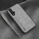 For Huawei nova 5 Lamba Skin Feel Leather Back Phone Case with Strap(Space Grey) - 1