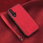 For Huawei nova 5 Lamba Skin Feel Leather Back Phone Case with Strap(Red) - 1
