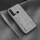 For Huawei nova 5i Lamba Skin Feel Leather Back Phone Case with Strap(Space Grey) - 1