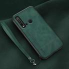 For Huawei nova 5i Lamba Skin Feel Leather Back Phone Case with Strap(Deep Green) - 1