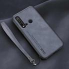For Huawei nova 5i Lamba Skin Feel Leather Back Phone Case with Strap(Blue) - 1